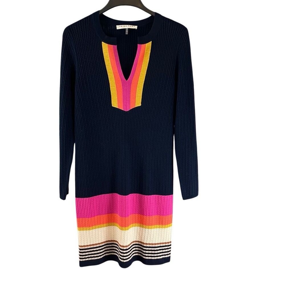 Trina Turk Camp 2 Merino Wool Sweater Dress Size Medium Cable Knit